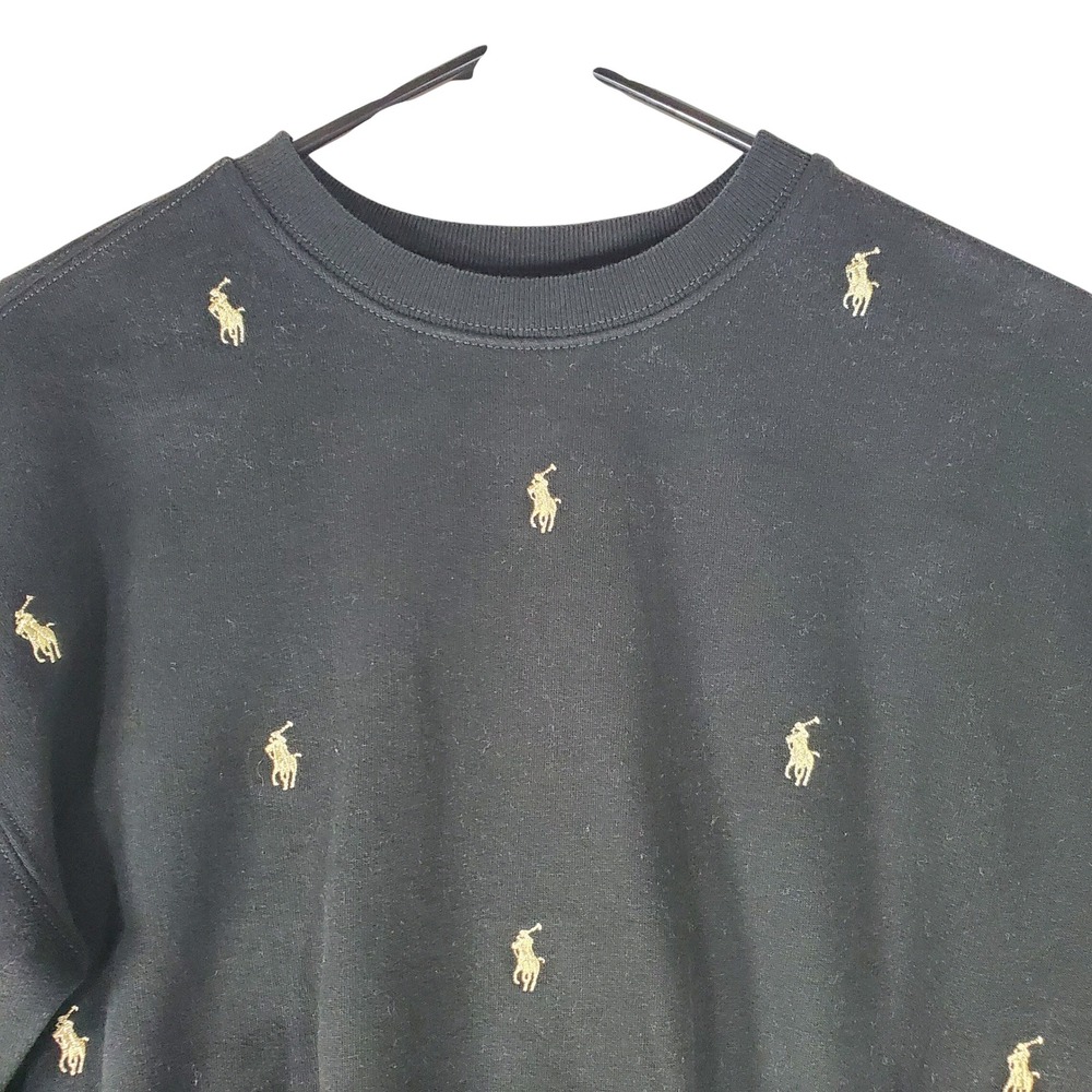 Polo Ralph Lauren Kids Black Sweatshirt Gold Pony All Over Print Size M 8-10